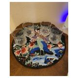 Beautiful Embroidered Placemat & Vtg Glassware
