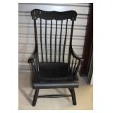 Black low profile, high back wood chair