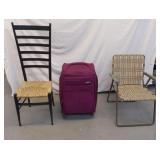 LADDER BACK CHAIR, LAWN CHAIR, SUITCASE