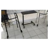 2 WALKERS AND BED SIDE ADJUSTABLE TABLE ON WHEELS