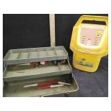 VTG,TACKLE BOX W/CONTENTS, MINOW BUCKET