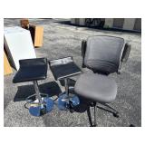 2 Office Chairs and 3 Modern Stools