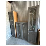 Gray Glass-Front Kitchen Cabinets Set