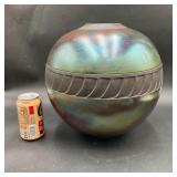 Vintage 1987 Signed Iridescent Round Vase