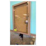 Wall mount bulletin board with glass door locking