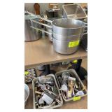 Three sauce pots with handles 11 1/2 inches wide