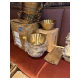 LARGE LOT OF ASSORTED BRASS LOOK BOWLS, CUPS,