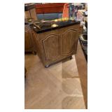 Marble top cart with wood decor and two shelves