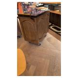 Marble  top cart with wood decor and two shelves