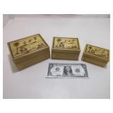 3 Vintage Bamboo Nesting Jewelry Boxes