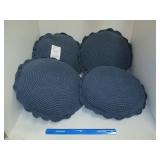 Set of 4 Navy Blue Round Crochet Toss Pillows, New