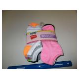 New Hanes 20pk Girls Sz 4-10 No Show Socks