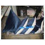 4 Blue Velvet Front Feather Throw Pillows