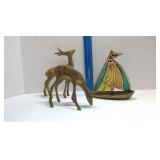 3 - Brass Decor - 2 Deer and 1 Sailboat