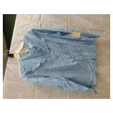 NEW WOMENS LARGE BUTTON UP *RUFFLE FLARE JEAN TOP