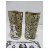 2 Rare Vintage Cera World Map Highball Glasses