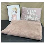 Pink Blanket, Pillow and Picture