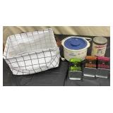 Sm Crockpot, Tea Tins, Baking Powder Tin, Basket