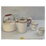 White with Red  Enamelware