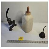 Oil Can Calf Milk Bottle Antique Rivet Press