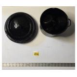 Black Specked Enamel Ware Pot with 2 Cups