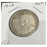 1917 50 Cents Silver Coin
