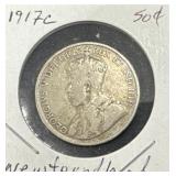 1917 C Newfoundland 50 Cents Silver Coin
