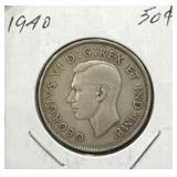 1940 50 Cents Silver Coin