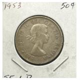 1953 50 Cents Silver Coin- SF Large Date (LD)