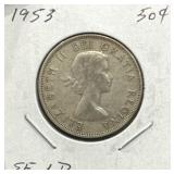 1953 50 Cents Silver Coin- SF Large Date (LD)