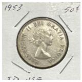 1953 50 Cents Silver Coin- NSF Small Date (SD)