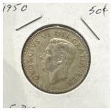 1950 50 Cents Silver Coin- Full Design