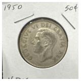 1950 50 Cents Silver Coin- Half Design