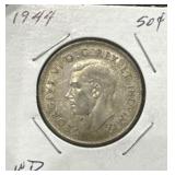 1944 50 Cents Silver Coin- Wide Date (WD)