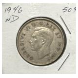 1946 50 Cents Silver Coin- Narrow Date (ND)