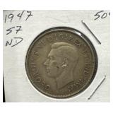 1947 50 Cents Silver Coin- Narrow Date (ND)