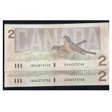1986 Canada Two Dollar Bills