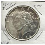 1922 D US Silver Peace Dollar