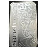 1 Troy Ounce Fine Silver Bar- Scottsdale Mint