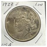 1922 S US Silver Peace Dollar