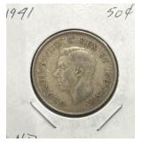 1941 50 Cents Silver Coin- Narrow Date (ND)