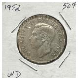 1952 50 Cents Silver Coin- Narrow Date (ND)