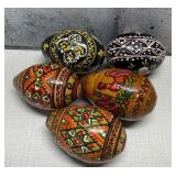 Vtg. Hand Painted Ukrainian Wooden Eggs. (5)