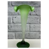 VTG. Frosted Lime Green Tall Art Glass Vase
