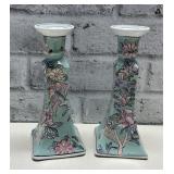Vtg 1970 Chinoiserie Porcelain Candle Holders