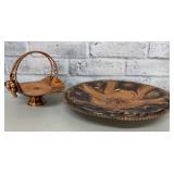 Vtg. Copper Decorative Basket & Serving Tray