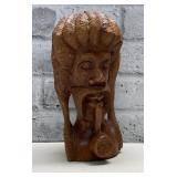 Vtg. Hand Carved Wood Rastafarian Bust. Signed