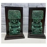 Vtg. Malachite Aztec Book Ends.