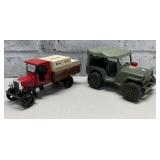 Vtg. Tonka Army Jeep & 1:24 Scale Watkins Truck.