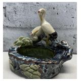 Vtg. Japanese Glazed Porcelain Stork Ashtray.